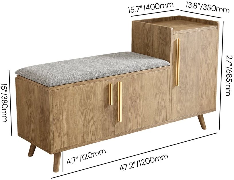 HMR 47" Shoe Storage Bench with 3 Doors & 5 Shelves - Walnut, Right Hand