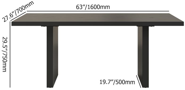 HMR Upoak Series Farmhouse Rectangle Wood Dining Table - Black, 63"L x 27.6"W x 29.5"H