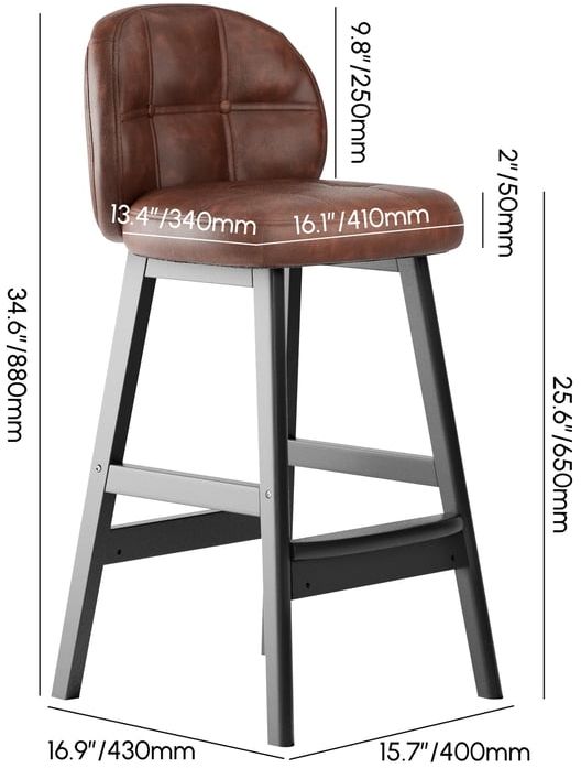 HMR Rustic 25" Bar Stools with PU Leather Upholstery (Set of 2) - Brown