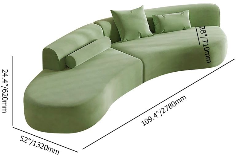 HMR 109" 2-Piece Curved Sectional Sofa with Pillows - Green, Velvet