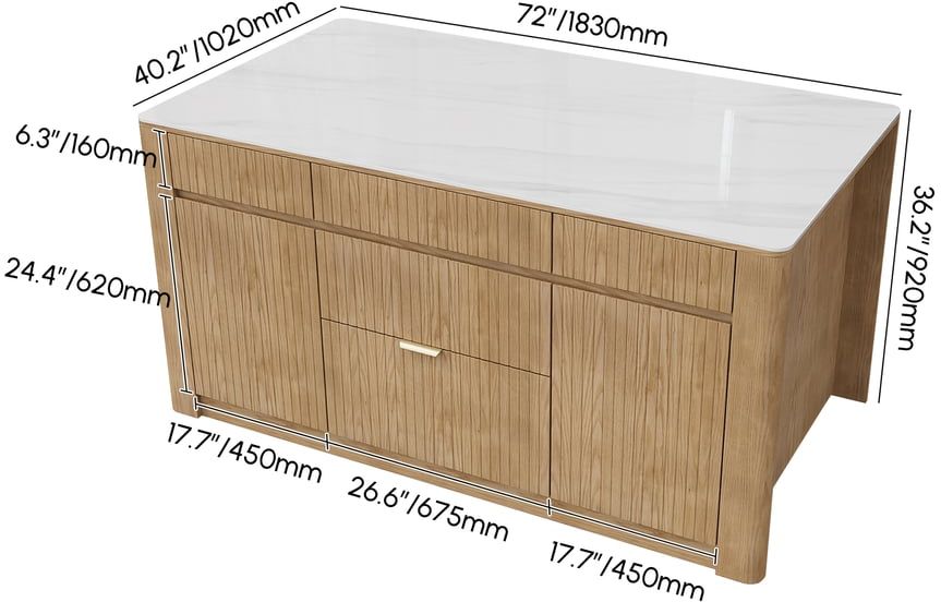 HMR - 72" Sintered Stone Top Solid Wood Kitchen Island with Storage Whitewash