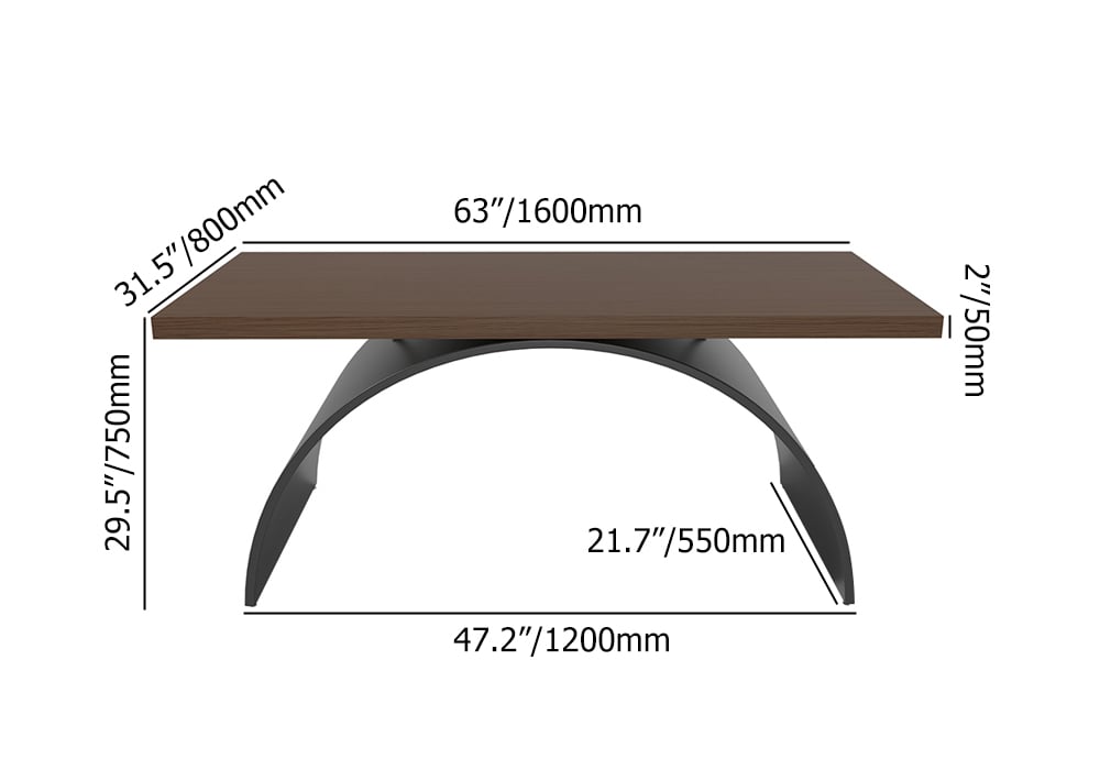 HMR Modern Rectangular Writing Desk & Office Desk Chair Set High Back - Walnut, 63"L x 27.6"W x 29.5"H