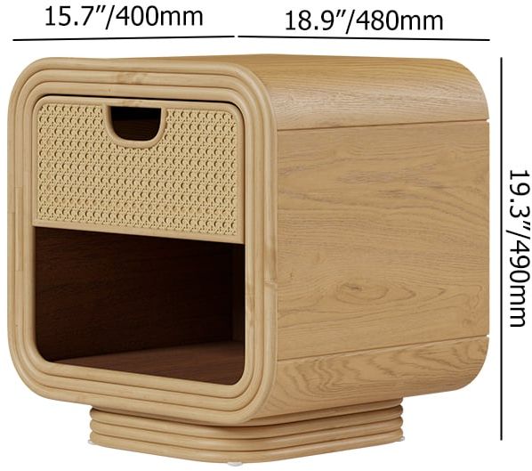 HMR - Boho Rattan Wood Natural Nightstand 1 Drawer Bedside Table with Open Storage
