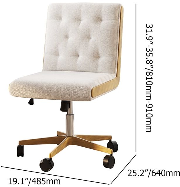 HMR - Modern White Swivel Office Chair Adjustable Height Ergonomic Linen Armless Desk Chair