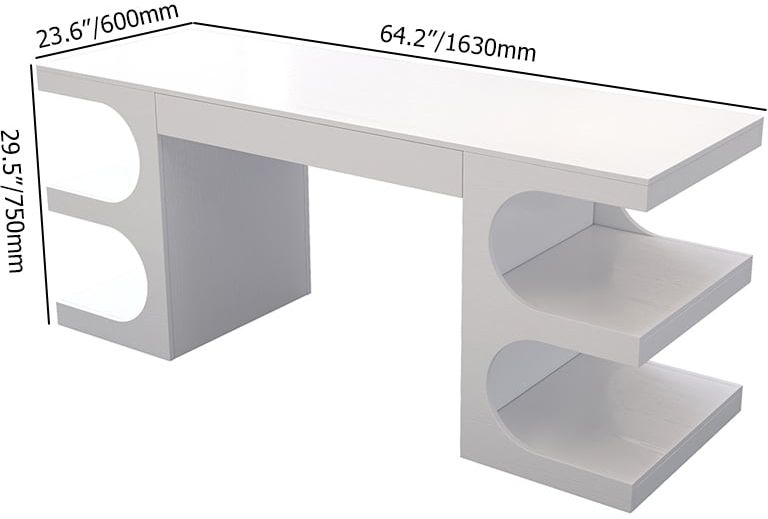 HMR 64.2" Modern Writing Desk Office Desk with 1 Drawer & 4 Open Shelves - White