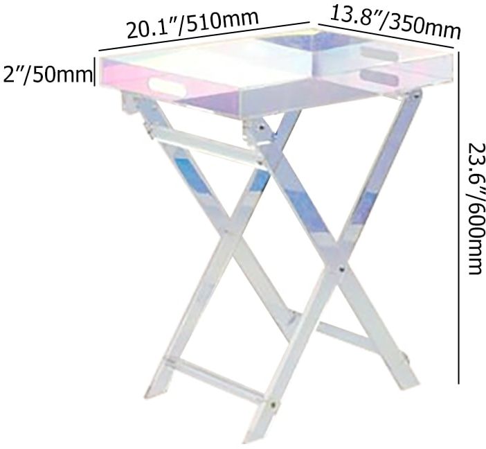 HMR - Modern Acrylic Folding Side Table Clear Square Iridescent End Table
