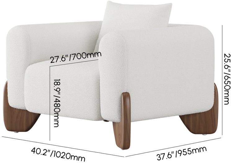 HMR - Curva White Boucle Accent Chair with Wood Frame
