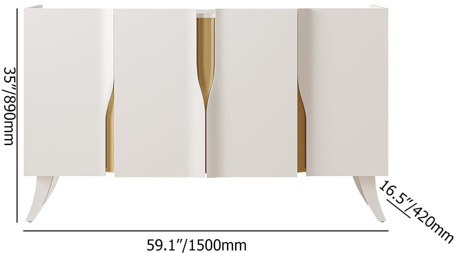 HMR - 59" Modern White Sideboard Buffet with Doors Curved Credenza Adjustable Shelves