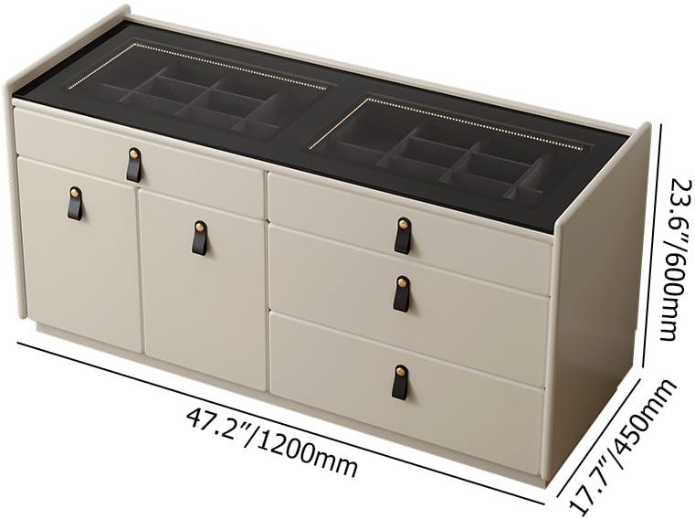 HMR - Modern 47"W Glass 4 Drawer Dresser with Light Closet Island with Jewelry Storage & Doors