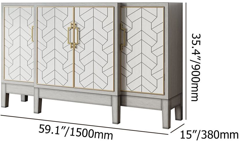 HMR - 59" Antique Gray Sideboard Buffet with Doors Farmhouse Carved Credenza