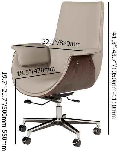 HMR - Gray Leather Modern Home Office Chair Upholstered High Back Desk Chair Wood Grain Frame