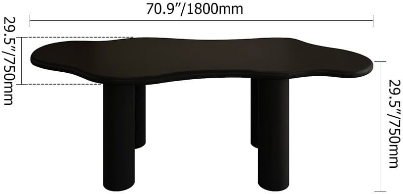 HMR 70.9" Japandi Style Irregular Wood Dining Table Seats 4-6 People - Black