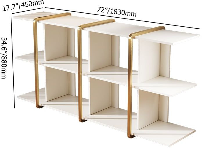 HMR - 72" Long Low Bookshelf 2-Shelf Open Horizontal Bookcase White & Gold