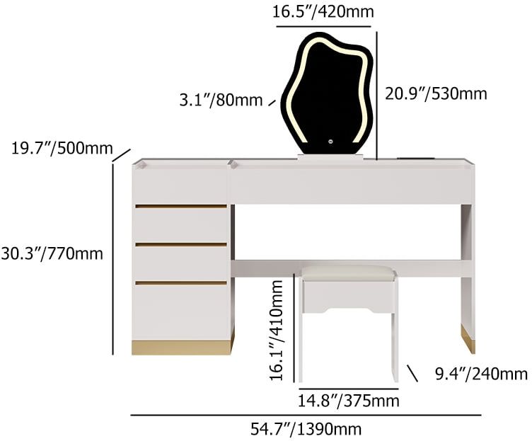 HMR 55" Smart Makeup Vanity Set with Mirror & Lights - White