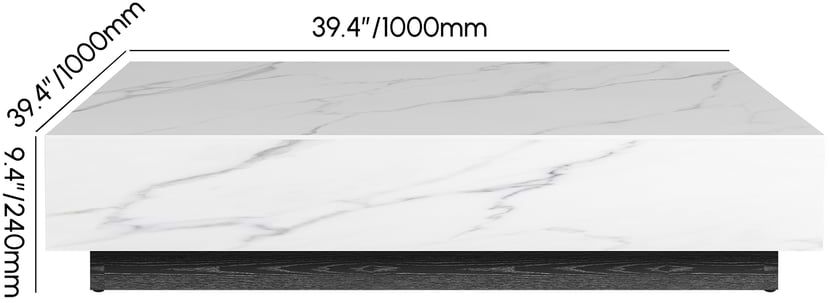 HMR 39" Square Sintered Stone Block Coffee Table With Wood Base - White