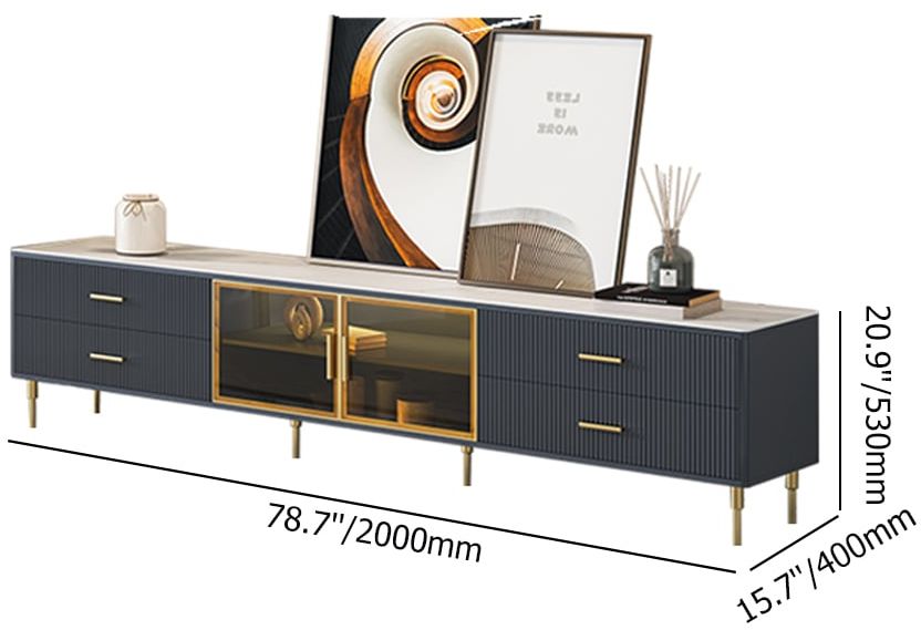 HMR - Cofab 78.7" TV Stand with Drawers & Shelves Deep Blue Media Console with Glass Doors