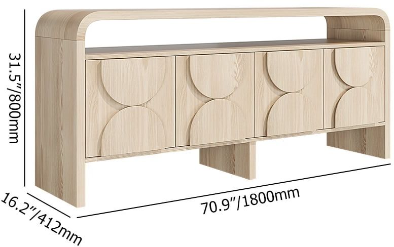 HMR - 71" Wood Sideboard Buffet Japandi Distressed White Credenza with Shelves & 4 Doors