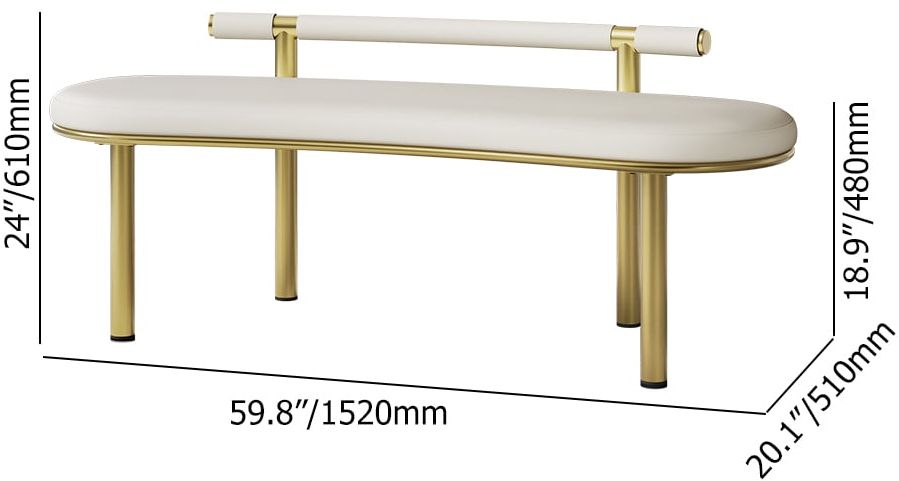 HMR - Curvice Series Dining Bench with Faux Leather Upholstery Off White Seats 1-2 People