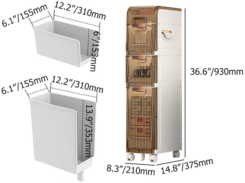 HMR - Bathroom Slim Storage Cabinet Narrow Freestanding with Toilet Paper Holder & 3 Drawers