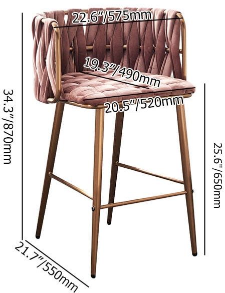 HMR - Modern Pink Velvet Counter Stools Set of 2 with Back & Footrest & Gold Frame