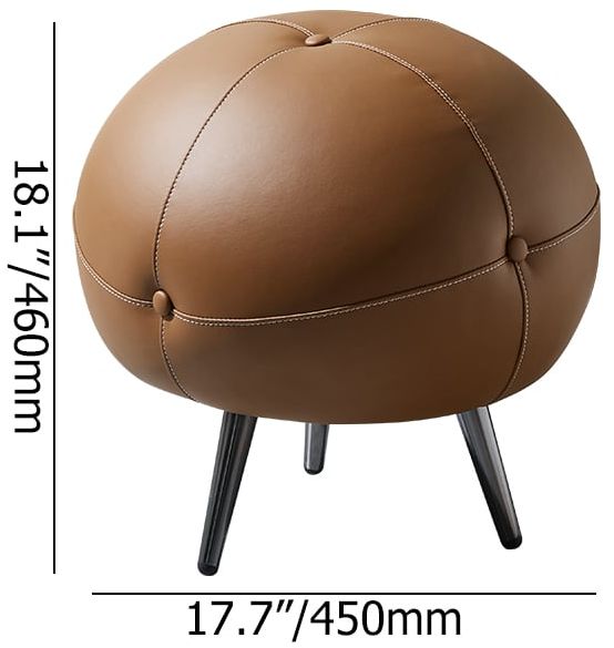 HMR - 17.7" Dia Modern Round Buttoned Faux Leather Pouf Ottoman Upholstered Footstool in Brown