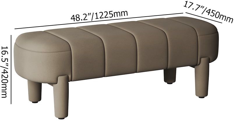 HMR - Modern Line Tufted Entryway Bench Coffee Velvet Upholstered Bench with 4 Legs