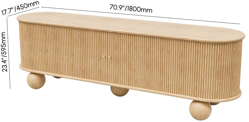 HMR - Stria 71" Oval Ash Wood Fluted TV Stand with Storage