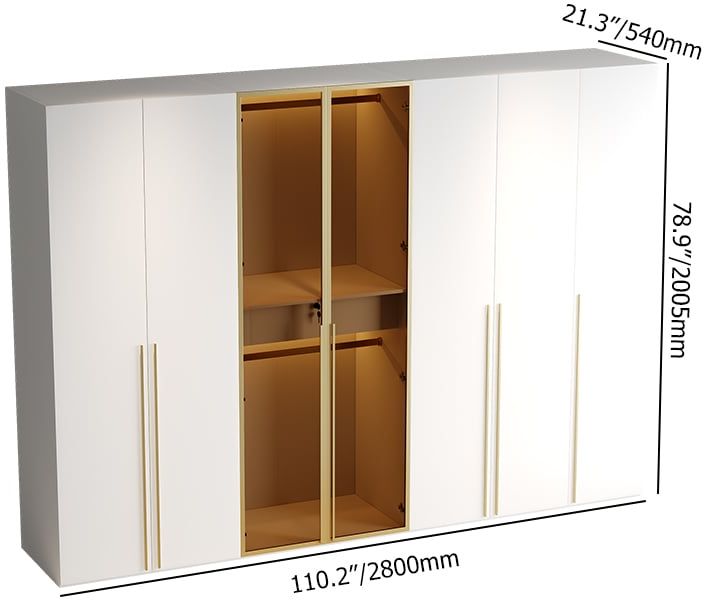 HMR - White & Gold Modern Extra Wide Wardrobe with Clear Glass Door Storage with Sensor Light