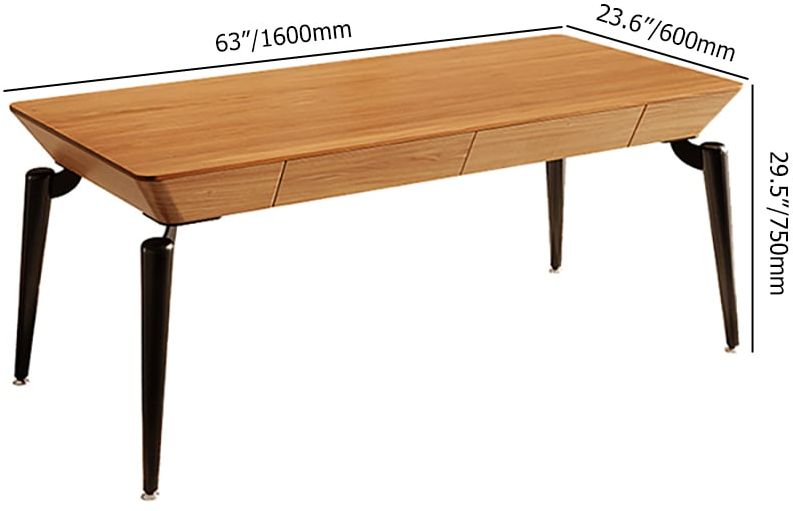 HMR - 2-Drawers Walnut Office Desk 63" Mid-Century Modern Writing Desk with Tapered Leg
