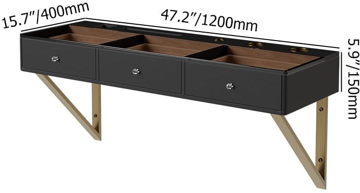 HMR 47" Leather Floating Tempered Glass Top Makeup Vanity - Black