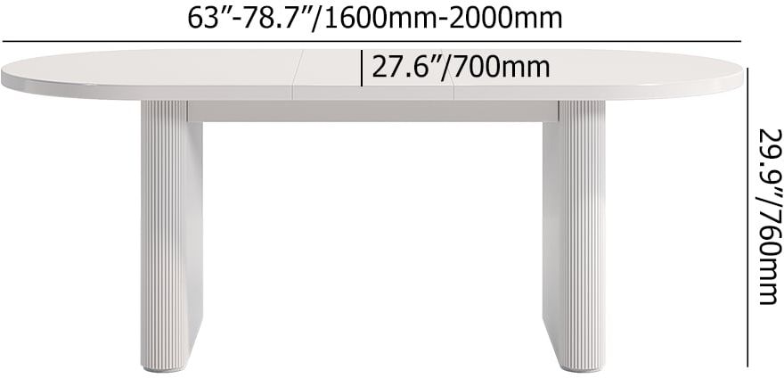 HMR Japandi Oval Extendable Dining Table - White, 63"-79" (seats 4-6)