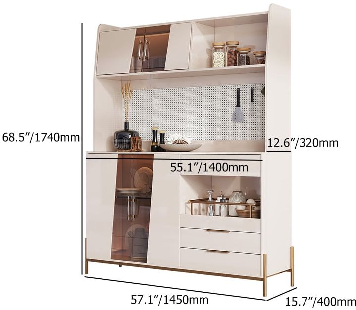 HMR - Dolawn 57" Light Khaki Freestanding Kitchen Pantry Hutch Tall Storage Adjustable Shelf