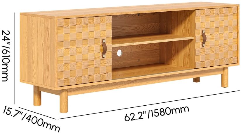 HMR - 62.2" Natural Wood Mid Century TV Stand with Storage