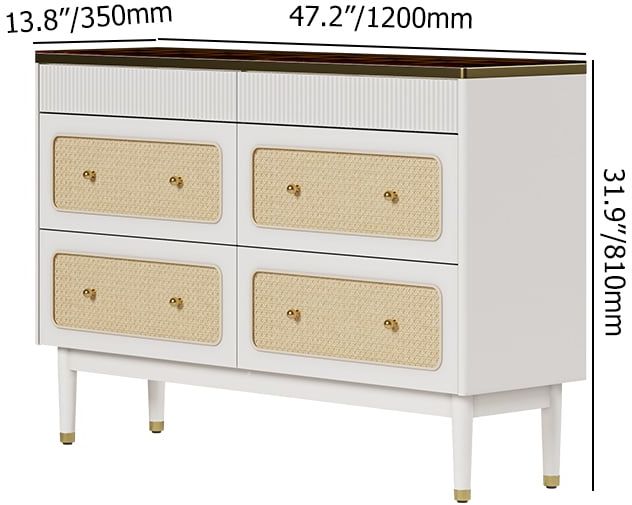 HMR - 47"W Rattan 6 Drawer Dresser & Chest with Jewelry Display Storage