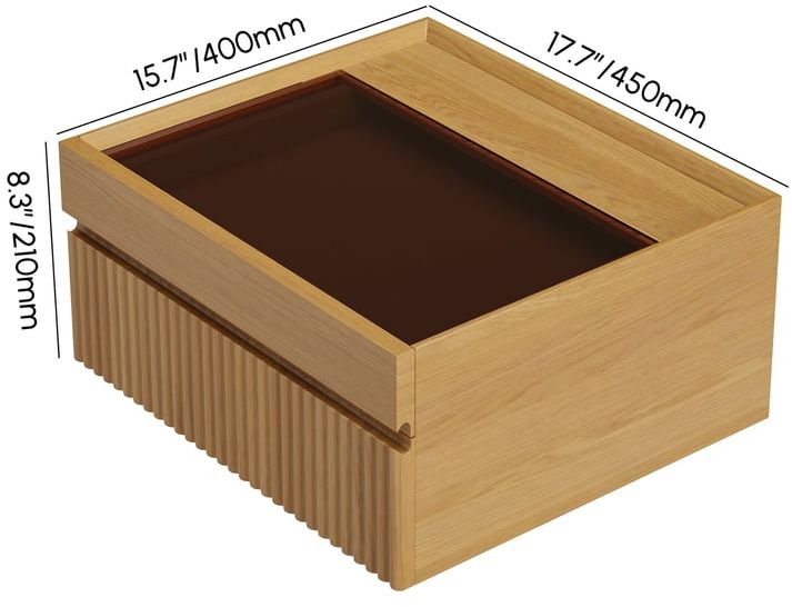 HMR Modern Floating Nightstand with Glass Top & Jewelry Storage Bedside Table - Natural, Single