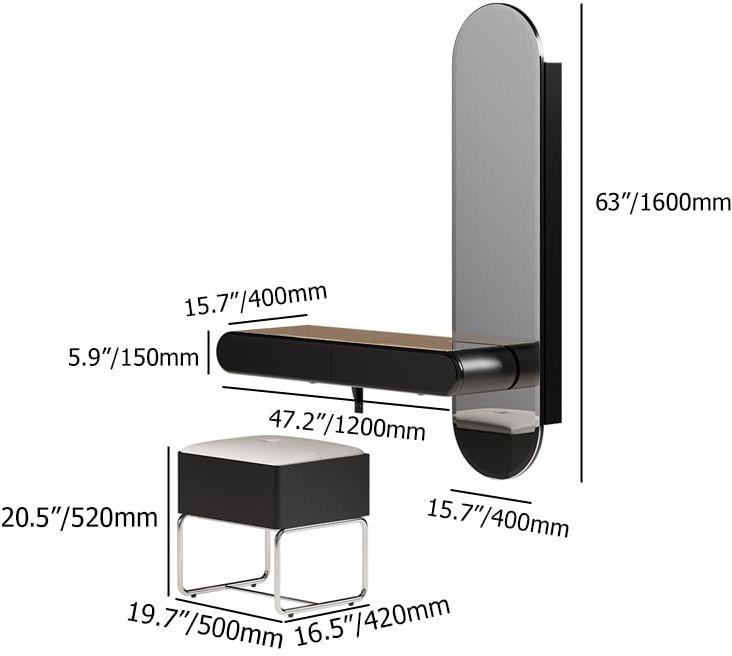 HMR - Modern Black Makeup Vanity Set Mirrored Dressing Table with Jewelry Storage & Glass Top
