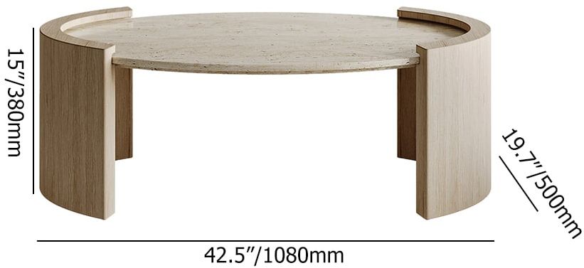 HMR - 43" Japandi Oval Travertine Stone Top Coffee Table