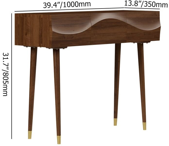 HMR - Lake Mid Century Walnut Console with 3 Drawers Solid Wood Entryway Table with Storage
