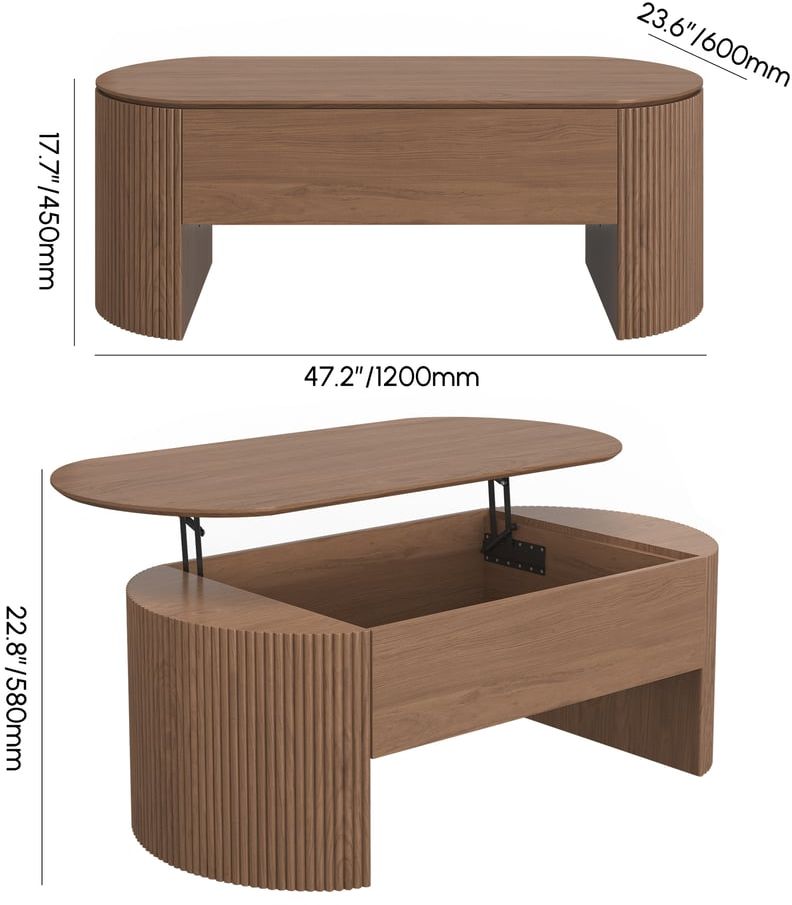 HMR - 47" Oval Walnut Lift Top Mid-Century Modern Coffee Table