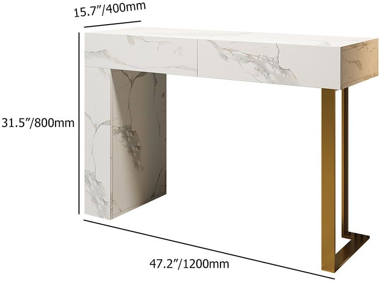 HMR - 47.2" White Console Table Modern Rectangle Accent Table For Entryway with 2 Drawers