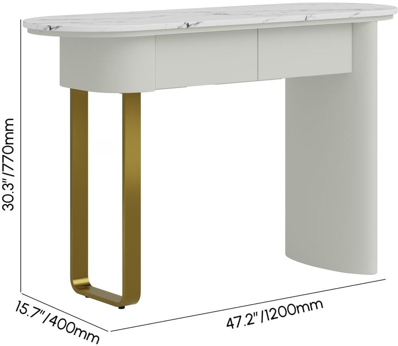 HMR - 45" White Marble Console Table with 2-Drawer