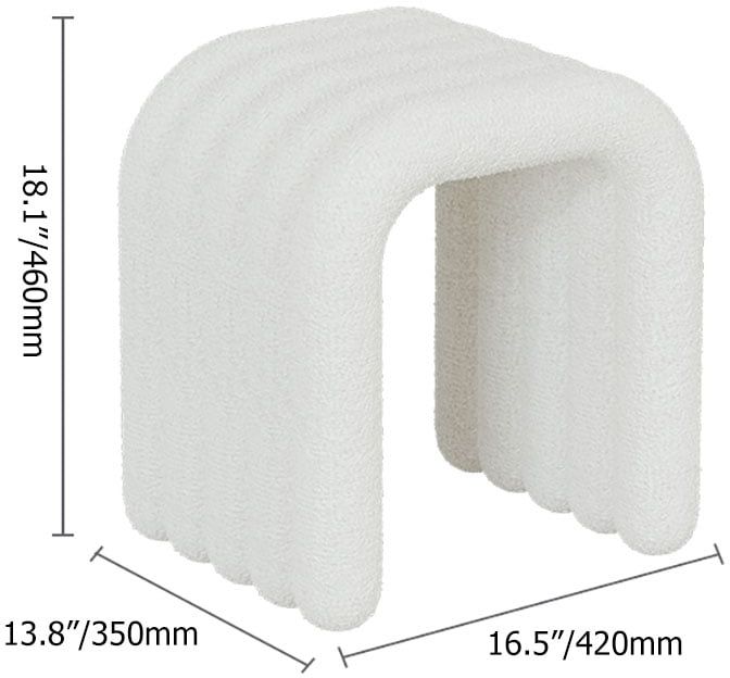 HMR - Modern White Teddy Velvet Vanity Stool Backless Makeup Accent Chair