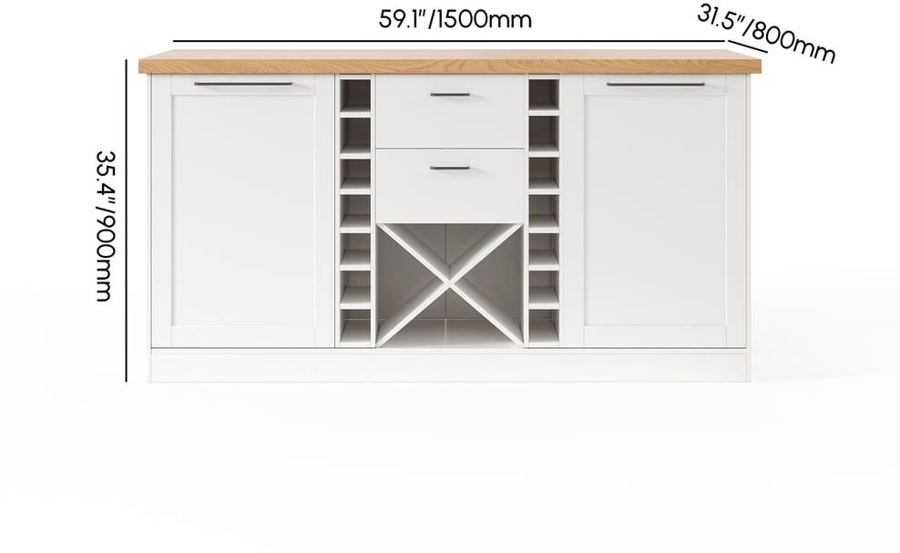 HMR - 59.1'' Modern Natural &White Kitchen lsland with Wine Storage