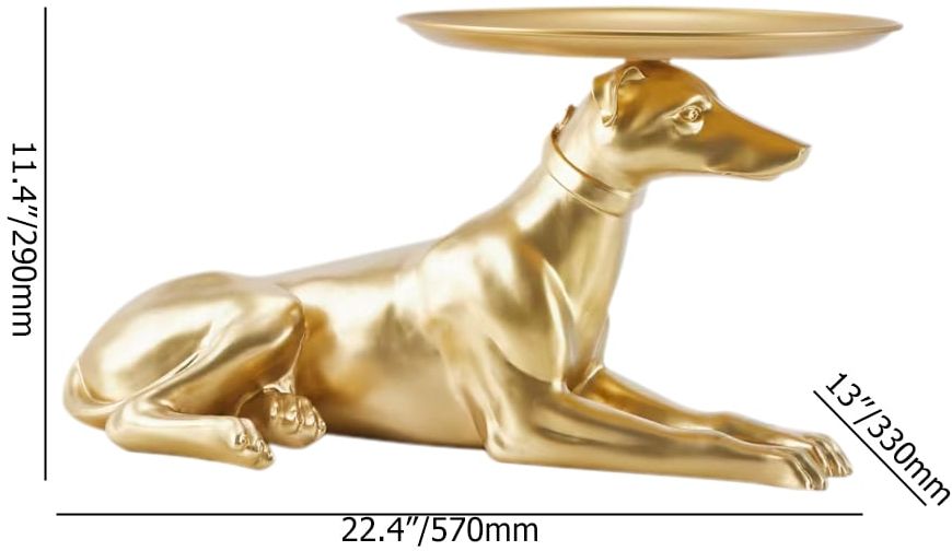 HMR - Modern Dog Side Table Floor Resin Figurine with Tray Top in Gold