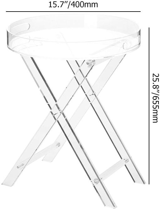 HMR - Modern Acrylic Folding Side Table Round End Table with Tray
