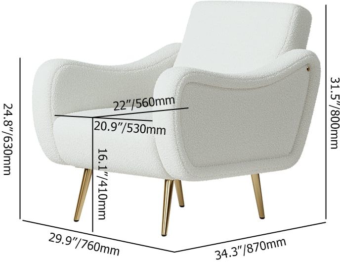 HMR - Modern White Boucle Accent Chair Armchair with Metal Leg in Gold