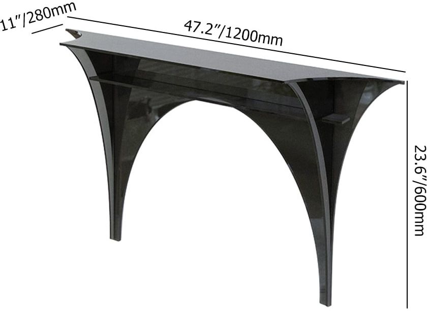 HMR - 47" Floating Wall Mounted Acrylic Console Table Narrow Black Entryway Table Open Storage