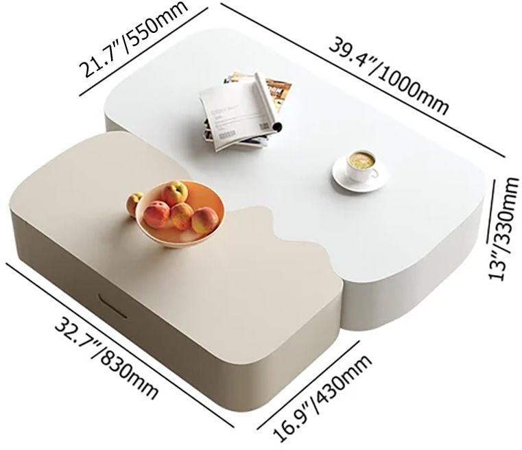 HMR - Modular Fusion Coffee Table Abstract Shape Irregular with Two Drawers