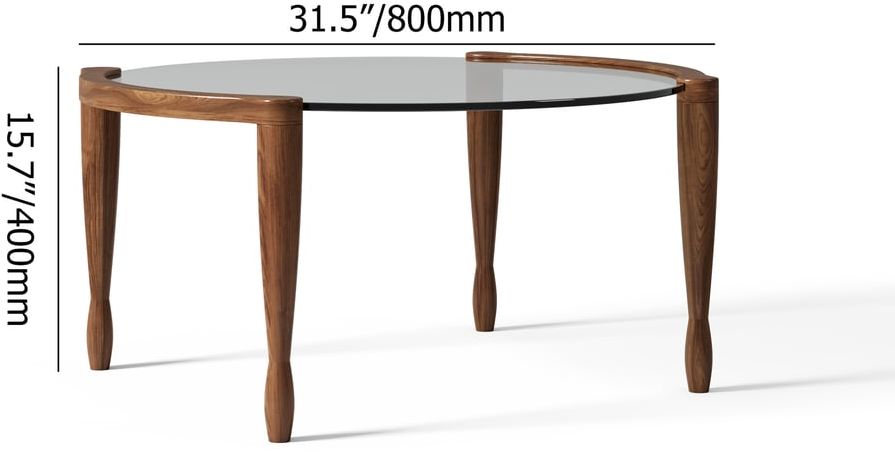 HMR - 32" Round Glass Mid Century Modern Coffee Table with Wood Legs