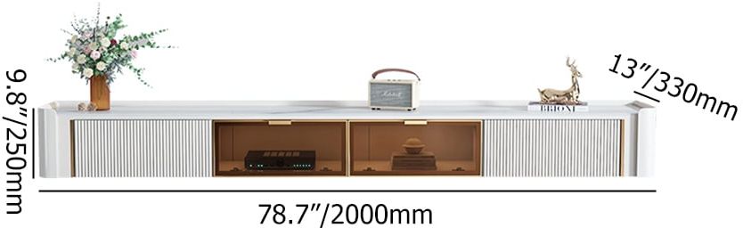 HMR - Wall-Mounted Fluted TV Stand with 2 Drawers and Flip Glass Doors Stone Top Media Console